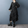 Irregular Black Vintage Pleated Dresses For Women Loose Casual Long Sleeve Midi Dress Clothing Spring Autumn