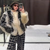 Street Faux Fur Panelled Women Short Coat Elegant O-neck Single Breasted Full Sleeve Female Outwear Winter Lady Jacket