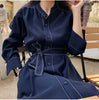 Spring Autumn Single Breasted Women's Shirt Dresses Sashes Stand Collar Korean Casual Straight Dress Female