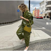 Chic Pu Leather Women's Jackets Skirts Suit Vintage Stand Collar Zipper Full Sleeve Outfits Female Autumn Lady Streetwears