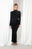 Elegant Long Sleeved Elastic Tight Pleated Maxi Dress Women Slim Party Club Evening Dress Autumn Winter Vestido