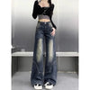 Autumn Women High Waist Straight Denim Pants Korean Aesthetic Slim Wide Leg Jeans Woman Vintage 2000S Washed Denim Trousers