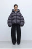 Stylish Silhouette 90% White Goose down Hooded down Jacket for Women, Curved Sleeve Puffer Coat, Thickened Outerwear, Winter Model