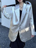 Women Silver Big Size Glossy Sensation Blazer Lapel Long Sleeve Loose Jacket Tide Autumn 31A0901