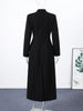 Women's Long Coat Slim V Neck Single Breasted Overcoats Shoulder Pad Maxi Jackets with Belt Winter Lady Commute Outwear
