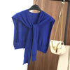 Korean Striped Knitted Warm Shawl Winter Female Blouse Shoulders Fake Collar Cape Knotted Scarf Stripe Outerwear