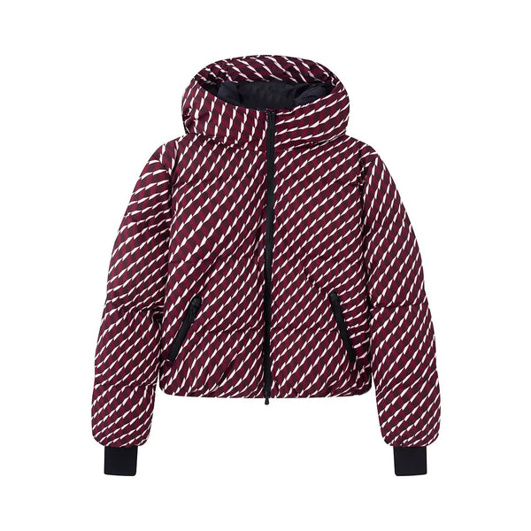 Winter Women's Elegant Hooded Zipper Burgundy Skiing Padded Sport Coats Lady Chic Thicken Warm Windproof Jackets Parkas