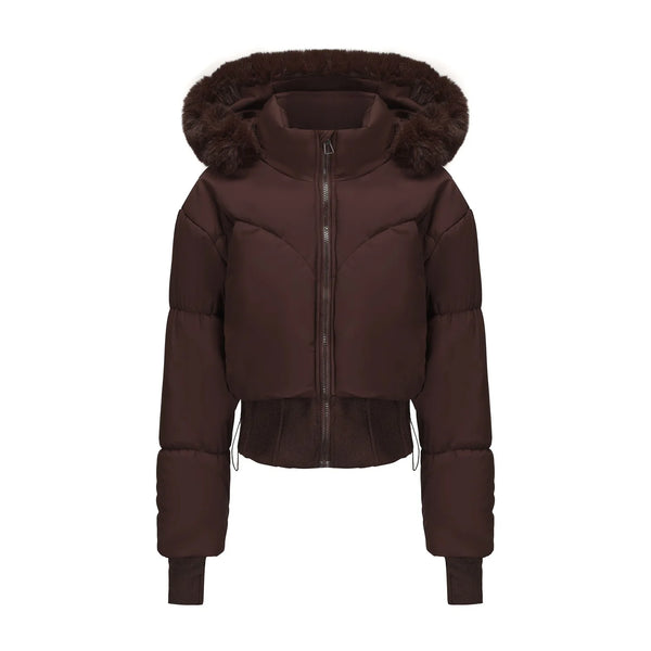 Women's Bomber Jacket Hooded Cropped Coat Winter Jacket Woman Cool Warm Clothes Coffee Black White Clothing XXL