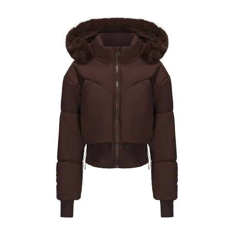 Women's Bomber Jacket Hooded Cropped Coat Winter Jacket Woman Cool Warm Clothes Coffee Black White Clothing XXL
