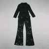 High Street Designer Runway Suit Set Women's Single Button Guipure Lace Blazer Flare Pants Set