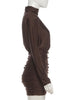 Elegant Shoulder Padded Dress Women Turtleneck Ruched Sexy Classic Office Commute Simple Peach Hip Slim Mini Bodycon