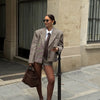 Women Plaid Shorts Set Lady Casual Lapel Long Sleeve Single-breasted Blazer Jacket Suit Vacation High Street Wear