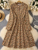 Corduroy Knee Length Dress Retro Pocket Elegant Women Dress