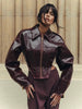 Women Coated Cinched-waist Leather Jacket Retro Casual Lapel Full Sleeve Zipper Fishbone Coats Lady Daily High Street Coat