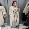 Elegant Khaki Women's Trench Coat Long Autumn Loose Stand Collar Full Sleeved Single Breasted Pocket Side Split Windbreaker