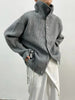 Simple Single-Breasted Sweater Women Streetwear Vintage Loose Knitted Cardigan Female Y2K Turtleneck Knitwear Jacket