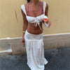 Women's Matching Sets White Y2k Vintage Lace Square Neck Cropped Top & Maxi Skirt Set Holiday Dress Boho Beachwear