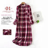 Spring Autumn Women Casual Plaid Night Dress Female 100% Cotton Nightgown Long Sleeve Sleepshirts Large Size Home Dress