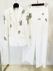 Designer Suit Women Beaded Diamonds Single Button Suit Blazer Wide-leg Pants Set 2PCS