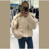 Soft Fleece Jacket For Women Elegant Oversized Lapel Long Sleeve Zipper Cropped Coat Lady Spring Casual Outerwear