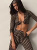 Sexy 3 Piece Set Woman Polka Dot Print Headscarf+Low-Neck Full Sleeve Tops+Metal Buckle Crop Pants Streetwear