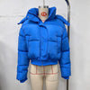 Solid Hooded Cropped Puffer Jacket Women Stand Collar Snap Button Loose Long Sleeve Jackets Winter Casual Warm Padded Coat