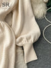 Loose Casual Knit Long Dress Women Solid Elastic Waist Lantern Sleeve O Neck Ladies Winter Sweater Dresses