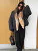 Women Faux Fur Collar Puffer Jacket Lapel Oversized Long Sleeve Warm Loose Thick Coat Female Winter Casual Jackets