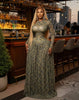 Women Print O-neck Long Sleeve Pleated Long Maxi Dress Spring Evening Party Birthday Vacation Dresses Vestidos