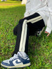 Plus Size Striped Streetwear Baggy Straight Trousers Joggers Sweatpants Hip Hop Women Elastic High Waist Wide Leg Sports Pants