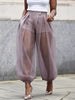 Sheer Mesh Balloon Pants High Waist Pleated Loose Harem Trousers Women Streetwear See Through Chiffon Elastic Cuff Jogger Pants
