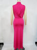 Women O-neck High Split Ruched Stacked Bodycon Midi Maxi Dress Evening Party Club Vestidos Sexy Chic Long Dresses