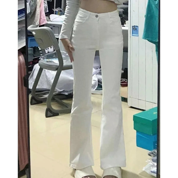 Autumn Spring Slim Skinny Jeans Women Denim Pants Vintage White Tight Trousers Female Elastic Jeans Casual Flare Pants