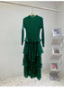 Royal Blue Pleated French Women's Dress Chic Ruffled Irregular Tie Design Long Sleeve Clothing 2DB3939