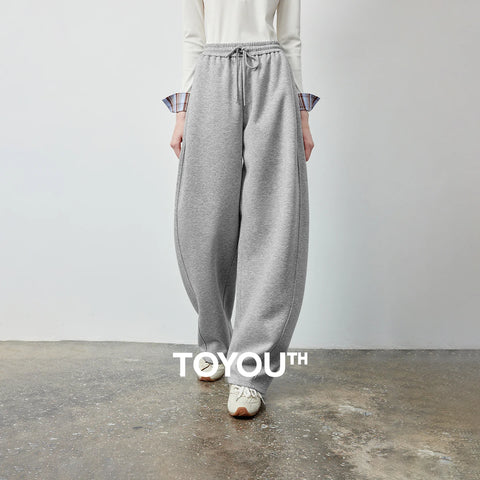 Women's Soft Cotton Curved Leg Long Pants Fall High Waist Drawstring Loose Wide Leg Pear Shape Friendly
