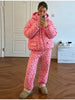 Printed Drawstring Oversized Pockets Puffer Suit Winter Women Warm Padded Coat Set Warm Casual Lady Cotton-Padded Outfit