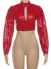 Gothic Punk Crop Jacket Women Zip Button Stripe PU Wild Turtleneck Sexy Hottie Street Midnight Clubwear Coat