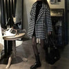 Houndstooth Faux Wool Jacket Women Korean Loose Elegant Double Breasted Suit Overcoat Winter Thick Warm Blend Outerwear
