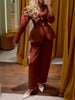 French Two Piece Sets for Women Stand Collar Long Sleeves Patchwork Button Top High Waist Pant Set Female