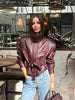 Beige Croc Leather Cropped Jacket Y2k Stand Collar Long Sleeve Wide Cuff Oversize Coat Autumn Street Daily Casual Outerwear