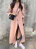 Pink Double Sided Cashmere Coat Women's Mid Length Autumn Winter High End Split Belt Coats Streetwear 2DA7712