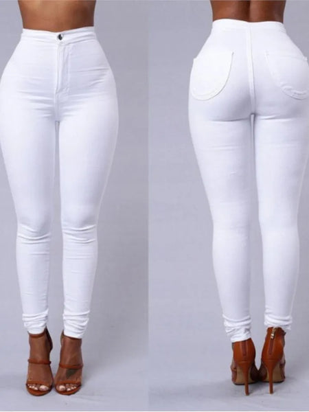 Solid Color Skinny Jeans Woman White Black High Waist Render Jeans Vintage Sexy Long Pants Femme Casual Pencil Pants Denim Jeans