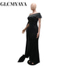 Street Women Diamonds Rhinestones Skew Collar Bodycon Maxi Long Dress Fall Vacation Evening Party Dresses Vestidos