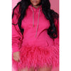 Women Hooded Long Sleeve Fur Hem Sweathirt Style Midi Dress Winter Streetwar Mini Black Dresses Vestidos