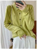 Women's Elegant Spring Knitted Cardigan Wool Polo Neck With Pockets Solid All-Match Casual Soft Tops Coats ZB1047006
