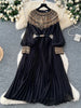 Spring Autumn French Sequin Nail Bead Long Sleeved Dress Women Elegant Temperament Birthday Party Pleated Long Dress C227
