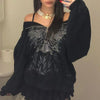 Y2K Gothic Butterfly Print Zip Up Women Hoodies Winter Grunge Skeleton Sweatshirt Casual Hooded Jacket Streetwear Hoodie