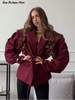 Chic Oversize Floral Printed Women Jacket Padded Lapel Lace Up Loose Coat Long Sleeve High Waist Outwears Lady Streetwear