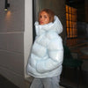 Solid Glossy Zipper Hooded Coats Women's Warm Elastic Waist Pleated Short Cotton Jacket Winter Lady High Street Outwear