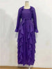 Ruffles Pleated Dress Women Round Neck Flare Sleeves Solid Maxi Belt Dresses Party Spring 2AA1502